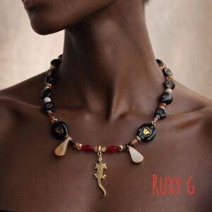 Black and Gold Beaded Necklace